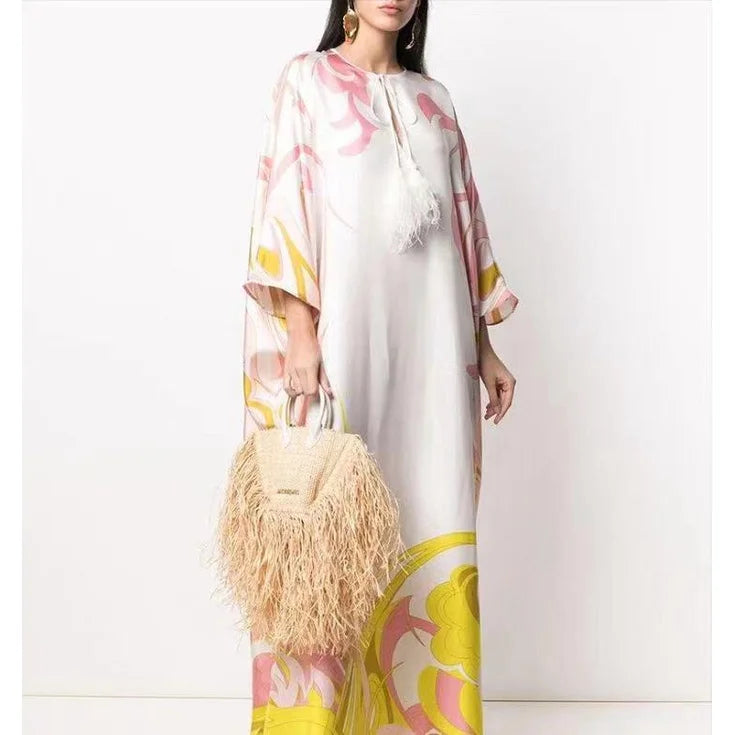 MooMoo Dress| Women's Murah Kaftan Batik Cover Up Loose V-neck|  bohemian dress plus size Beach Dress Print Floral Maxi Dress
